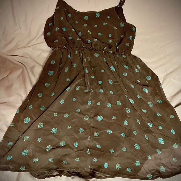 Lush Woman’s Dress - Brown with Blue Polka Dots - Picture 4 of 5